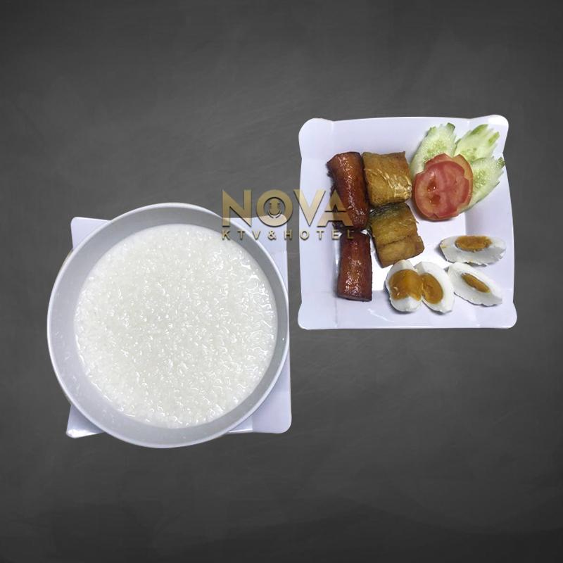 Rice porridge with dried fish and salted duck egg
